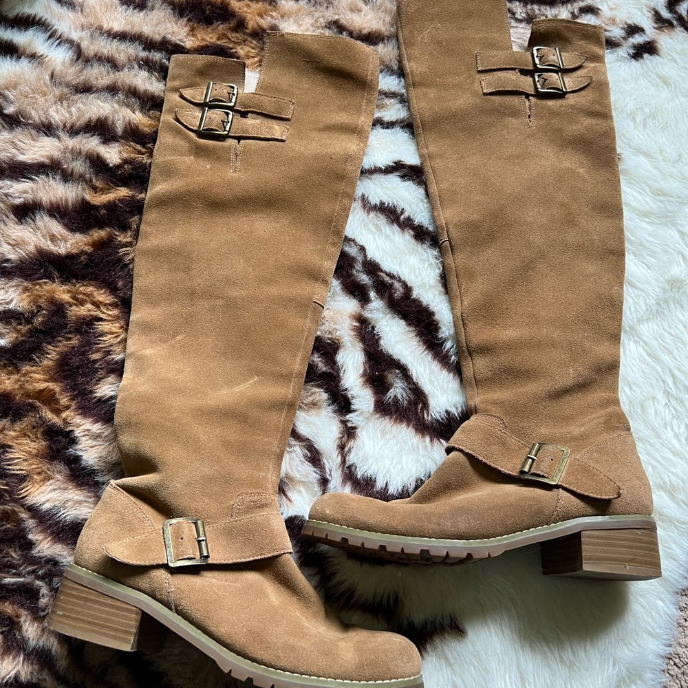 UMBER 💛 Tall Suede Boots, Side Zip, Soft, Supple Leather, 7.5 with Buckles